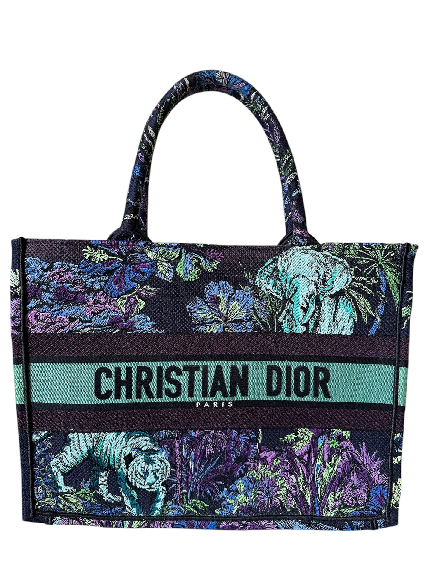 Dior Canvas Embroidered Medium Toule de Jouy Voyage Book Tote Blue Multicolor