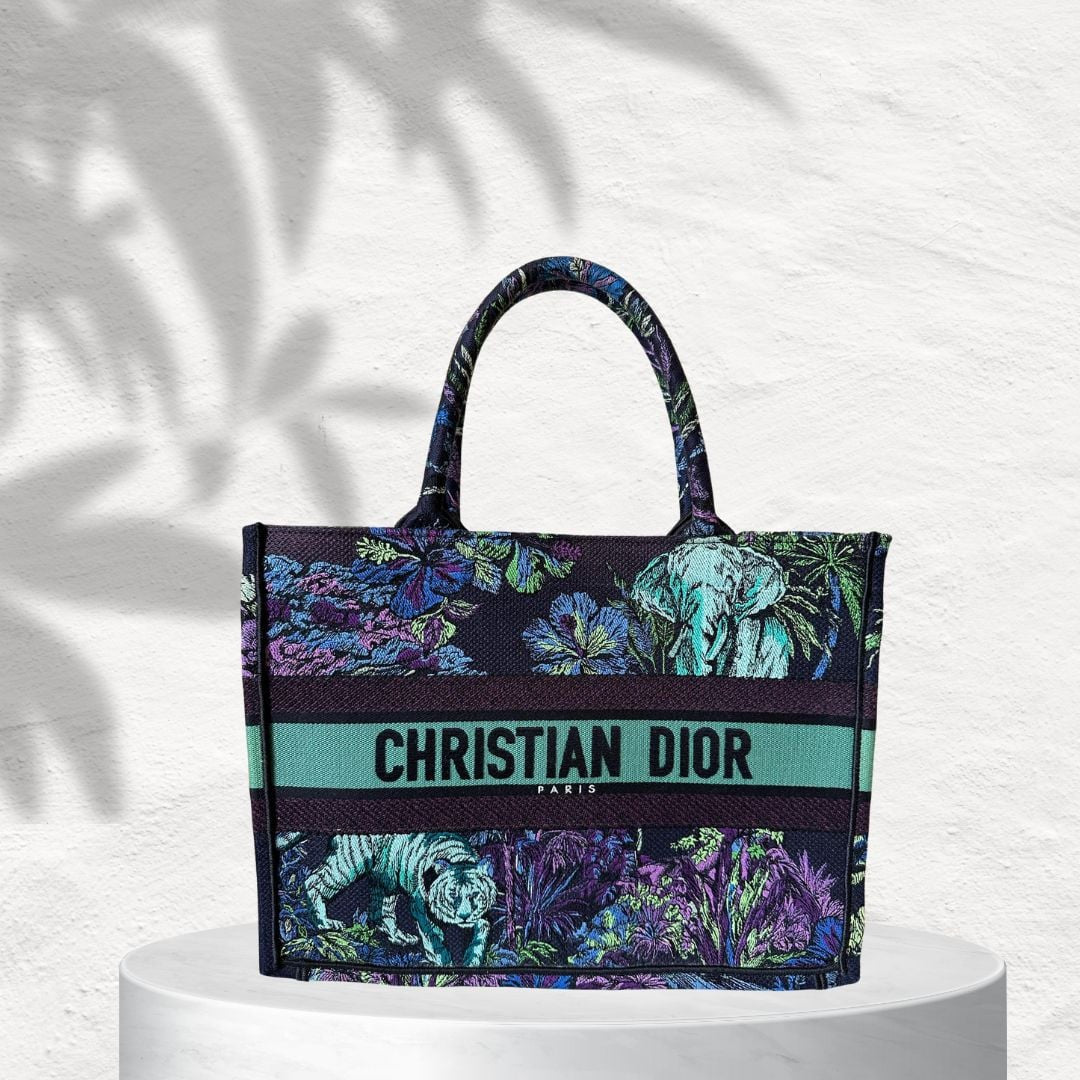 Dior Canvas Embroidered Medium Toule de Jouy Voyage Book Tote Blue Multicolor