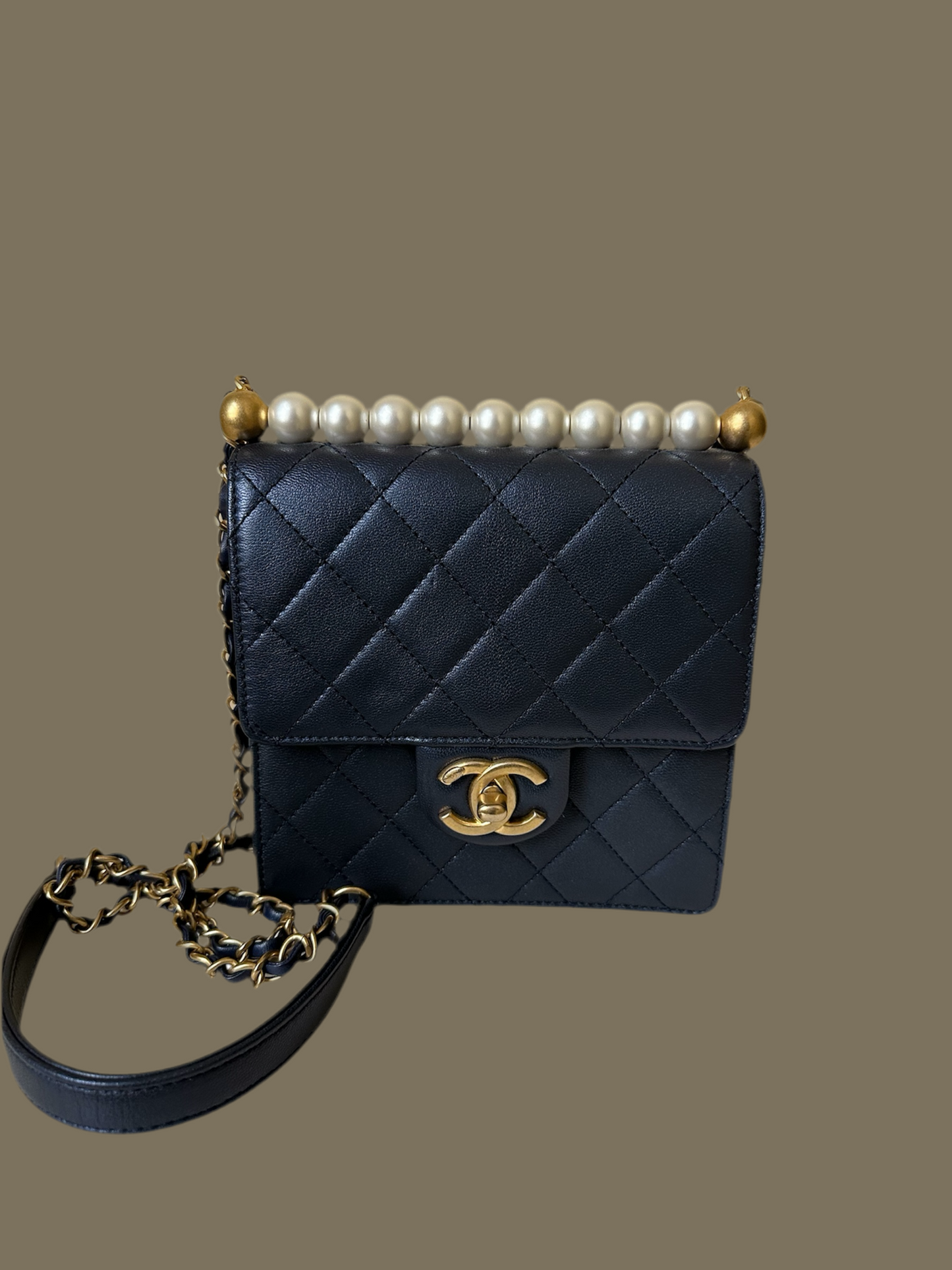 Chanel Chic Pearls Flap Bag Quilted Goatskin Mini
