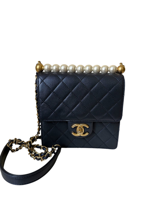 Chanel Chic Pearls Flap Bag Quilted Goatskin Mini